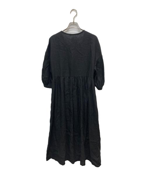 LEQUIO（レキオ）LEQUIO (レキオ) リネンパフスリーブワンピース ブラック サイズ:不明(実寸参照)の古着・服飾アイテム
