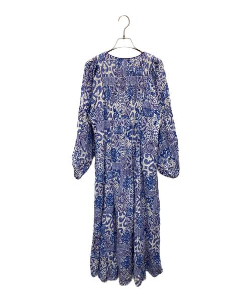 sara mallika（サラマリカ）sara mallika (サラマリカ) Tile Pattern Shirring Dress ブルー×パープル サイズ:Sの古着・服飾アイテム