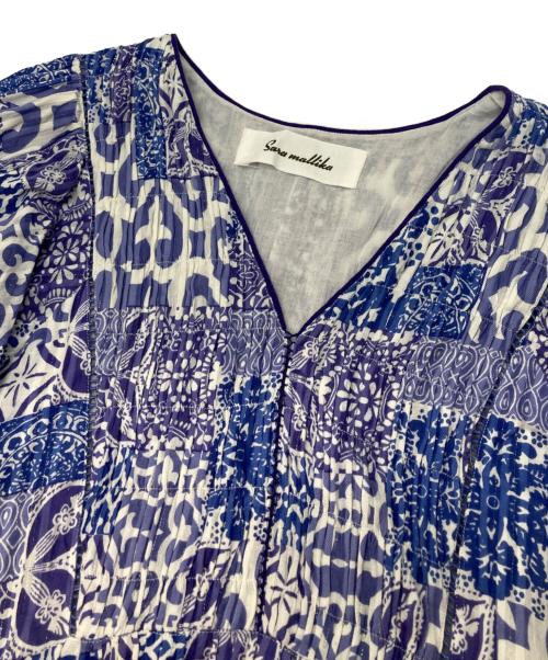 sara mallika（サラマリカ）sara mallika (サラマリカ) Tile Pattern Shirring Dress ブルー×パープル サイズ:Sの古着・服飾アイテム