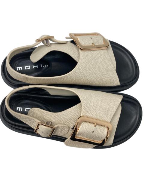 MOHI（モヒ）MOHI (モヒ) レザーバックルサンダル ベージュ×ブラック サイズ:37の古着・服飾アイテム