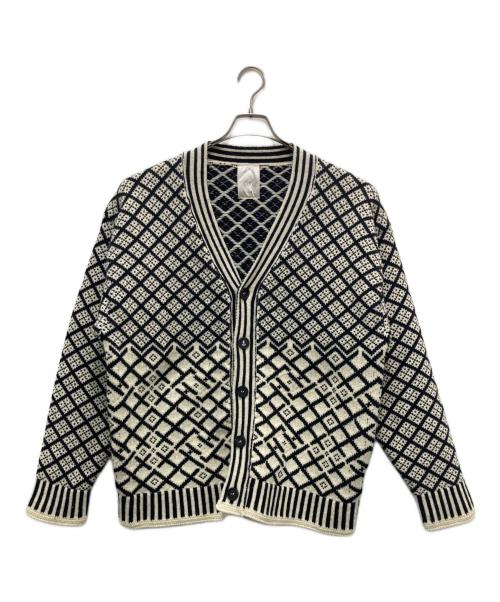 HUM VENT（ヒューベント）HUM VENT (ヒューベント) ジャカードカーディガン ホワイト×ブラック サイズ:3の古着・服飾アイテム