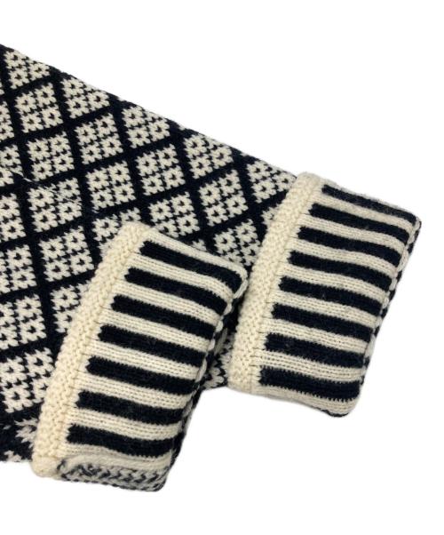 HUM VENT（ヒューベント）HUM VENT (ヒューベント) ジャカードカーディガン ホワイト×ブラック サイズ:3の古着・服飾アイテム