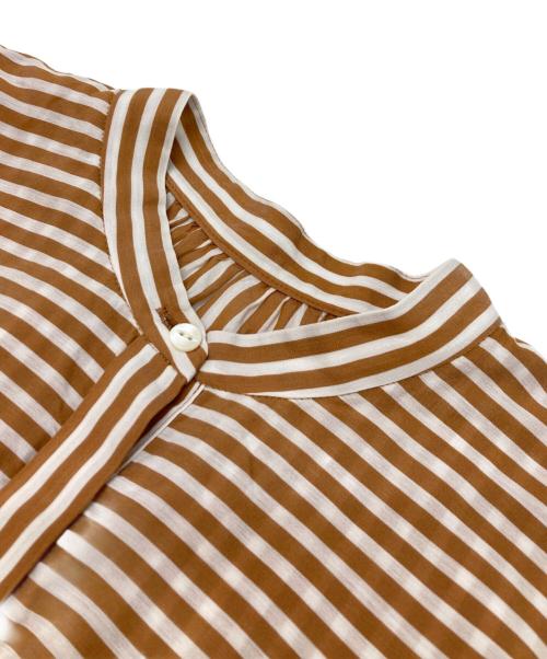 TOMORROW LAND collection（トゥモローランドコレクション）TOMORROW LAND collection (トゥモローランドコレクション) シアーストライプ フレアヨークブラウス オレンジ サイズ:36の古着・服飾アイテム