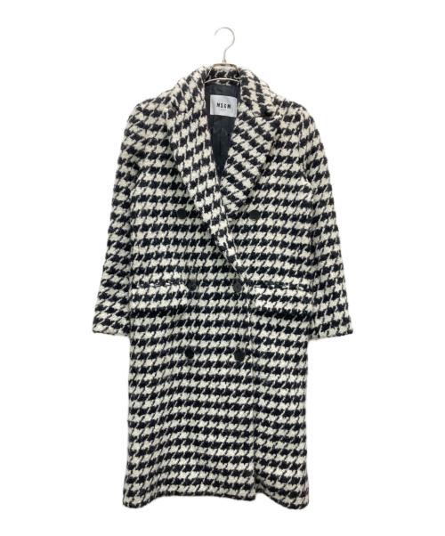 MSGM（エムエスジーエム）MSGM (エムエスジーエム) 千鳥格子ウールダブルコート ホワイト×ブラック サイズ:38の古着・服飾アイテム