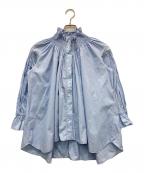 teijaテイヤ）の古着「シルクフリルネックブラウス」｜ブルー