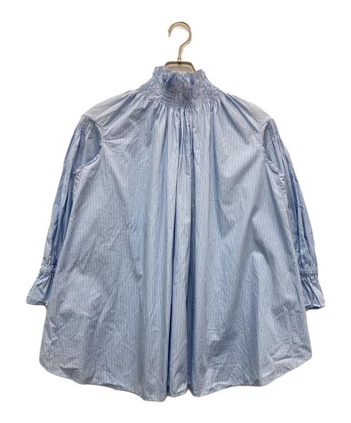 teija（テイヤ）TEIJA (テイヤ) シルクフリルネックブラウス ブルー サイズ:6の古着・服飾アイテム