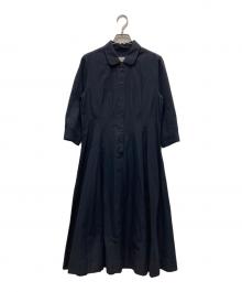 MARGARET HOWELL（マーガレットハウエル）の古着「丸襟フレアシャツワンピース」｜ネイビー
