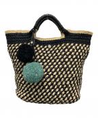 HELEN KAMINSKIヘレンカミンスキー）の古着「チャーム付ラフィアバッグ」｜ブラック×ベージュ