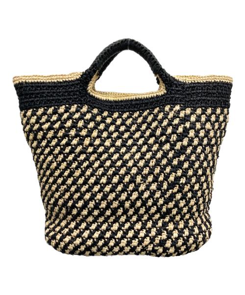 HELEN KAMINSKI（ヘレンカミンスキー）HELEN KAMINSKI (ヘレンカミンスキー) チャーム付ラフィアバッグ ブラック×ベージュの古着・服飾アイテム