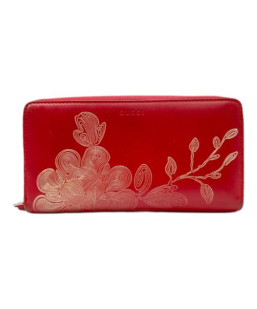 GUCCI（グッチ）GUCCI (グッチ) フローラルプリントラウンドファスナーウォレット レッドの古着・服飾アイテム