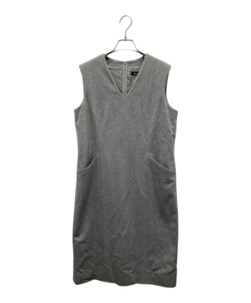 Aquascutum（アクアスキュータム）Aquascutum (アクアスキュータム) カシミヤVネックワンピース グレー サイズ:不明(実寸参照)の古着・服飾アイテム