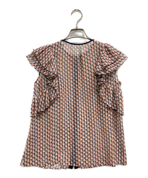 ANAYI（アナイ）ANAYI (アナイ) ジオメトリックPT ラッフル ノースリーブ ブラウス ブラウン サイズ:38の古着・服飾アイテム