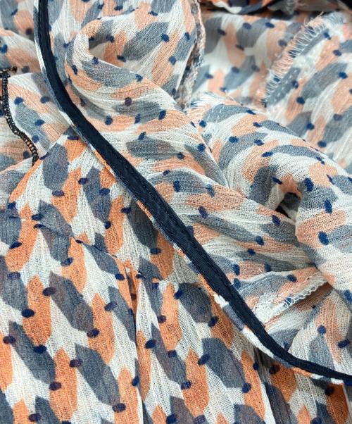 ANAYI（アナイ）ANAYI (アナイ) ジオメトリックPT ラッフル ノースリーブ ブラウス ブラウン サイズ:38の古着・服飾アイテム