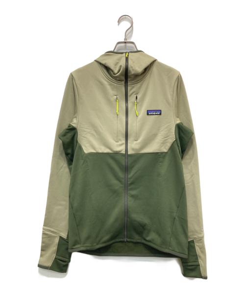 Patagonia（パタゴニア）Patagonia (パタゴニア) R1 サーマル・フルジップ・フーディ ベージュ×グリーン サイズ:S 未使用品の古着・服飾アイテム