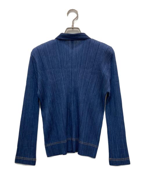 PLEATS PLEASE（プリーツプリーズ）PLEATS PLEASE (プリーツプリーズ) デニムプリントプリーツジャケット ブルー サイズ:3の古着・服飾アイテム