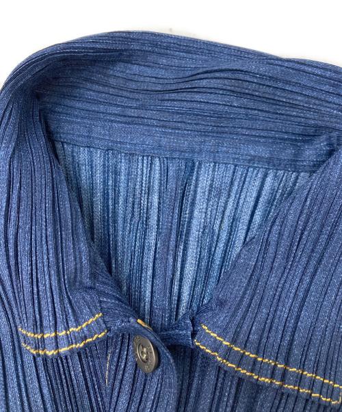PLEATS PLEASE（プリーツプリーズ）PLEATS PLEASE (プリーツプリーズ) デニムプリントプリーツジャケット ブルー サイズ:3の古着・服飾アイテム