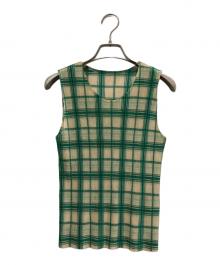 PLEATS PLEASE（プリーツプリーズ）の古着「ノースリーブプリーツカットソー」｜ベージュ×グリーン