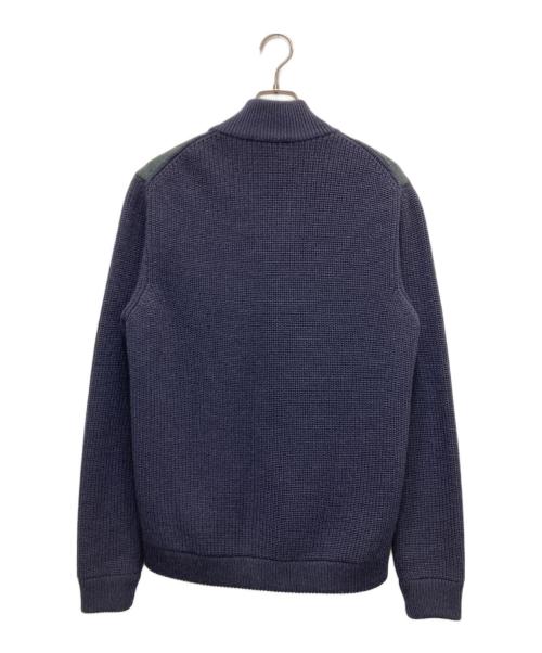 dunhill（ダンヒル）dunhill (ダンヒル) ウールスエード切替スタンドカラーニットジャケット ネイビー サイズ:Mの古着・服飾アイテム