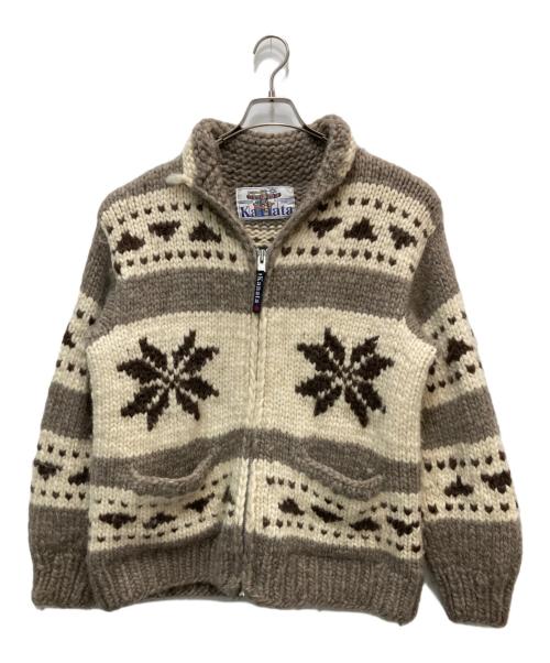 KANATA（カナタ）KANATA (カナタ) カウチンニットジャケット ブラウン サイズ:不明(実寸参照)の古着・服飾アイテム