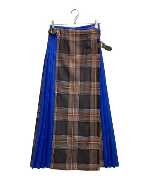 O'NEILL（オニール）O'NEILL (オニール) TOMORROW LAND (トゥモローランド) チェックプリーツ切替ラップスカート ブラウン×ブルー サイズ:US6の古着・服飾アイテム