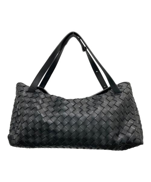 BOTTEGA VENETA（ボッテガベネタ）BOTTEGA VENETA (ボッテガベネタ) イントレチャートレザードローストリングハンドバッグ ブラックの古着・服飾アイテム
