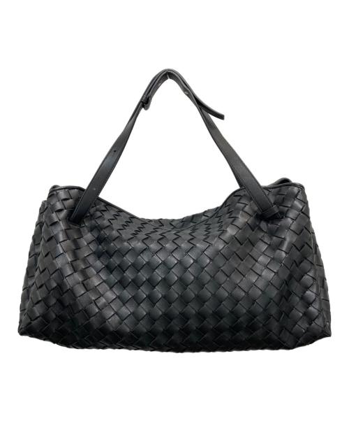BOTTEGA VENETA（ボッテガベネタ）BOTTEGA VENETA (ボッテガベネタ) イントレチャートレザードローストリングハンドバッグ ブラックの古着・服飾アイテム