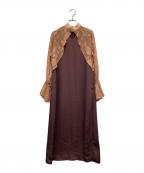 saharaサハラ）の古着「Sheer Jacquard Docking Dress」｜ワインレッド