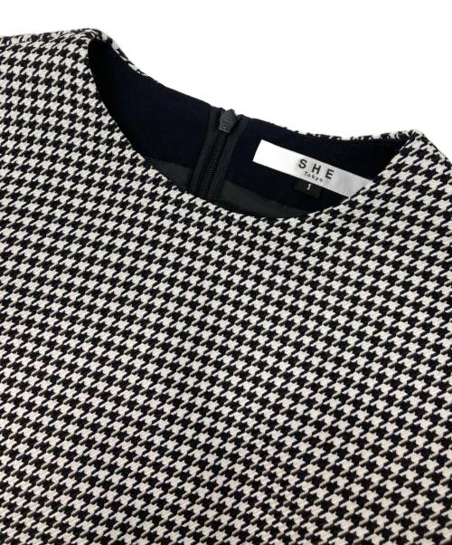 SHE TOKYO（シートーキョー）SHE Tokyo (シートーキョー) ショート丈千鳥柄ブラウス ホワイト×ブラック サイズ:1の古着・服飾アイテム