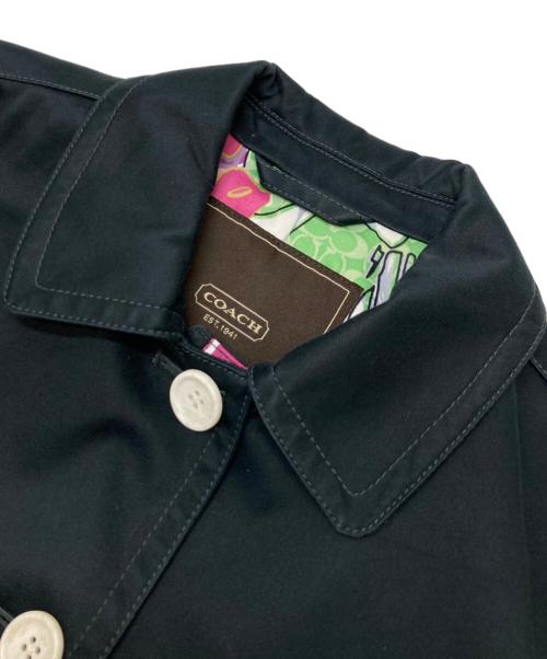 COACH（コーチ）COACH (コーチ) 裏地花柄ステンカラーコート ネイビー サイズ:XSの古着・服飾アイテム