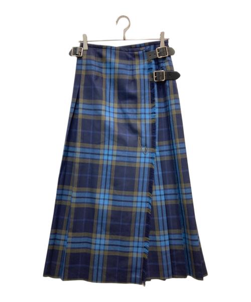 O'NEIL OF DUBLIN（オニールオブダブリン）O'NEIL OF DUBLIN (オニールオブダブリン) フロントプリーツ イージーキルトラップ スカート ブルー サイズ:36の古着・服飾アイテム