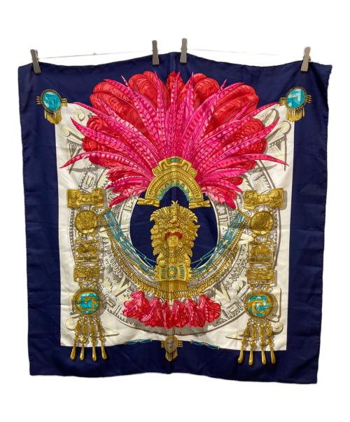 HERMES（エルメス）HERMES (エルメス) カーニバル 大仏 仏像のスカーフ ネイビーの古着・服飾アイテム