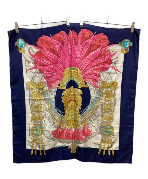 HERMES（エルメス）HERMES (エルメス) カーニバル 大仏 仏像のスカーフ ネイビーの古着・服飾アイテム