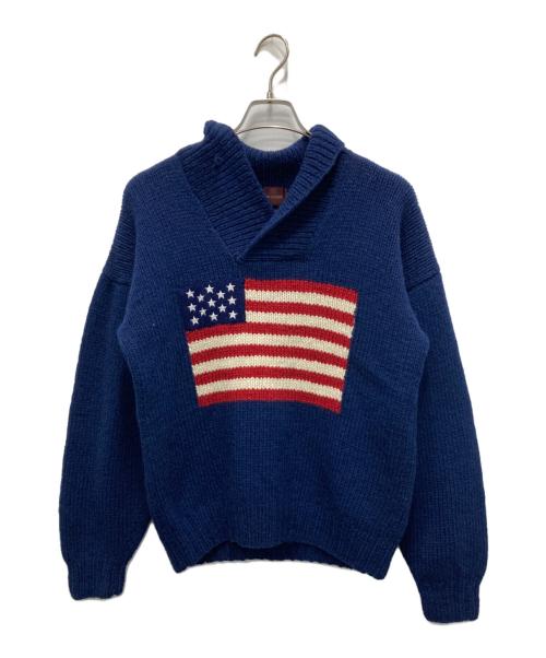 CHAPS RALPH LAUREN（チャップス ラルフローレン）CHAPS RALPH LAUREN (チャップス ラルフローレン) ショールカラーニット　/  星条旗ニット ネイビー サイズ:Mの古着・服飾アイテム