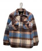 FAMOUSフェイマス）の古着「裏地シャギーチェックジャケット」｜ブラウン×ブルー