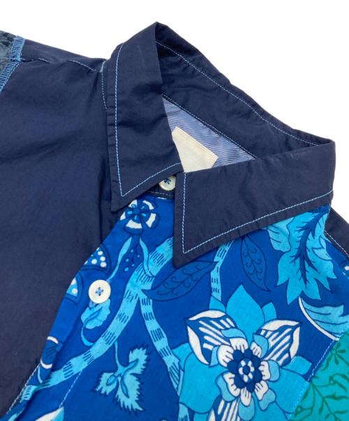 YSTRDY'S TMRRW（イエスタデイズトゥモロウ）YSTRDY'S TMRRW (イエスタデイズトゥモロウ) SILK ROAD FABRIC MIX PANEL SHIRT ネイビー サイズ:mediumの古着・服飾アイテム