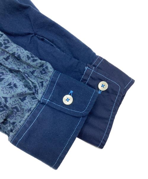 YSTRDY'S TMRRW（イエスタデイズトゥモロウ）YSTRDY'S TMRRW (イエスタデイズトゥモロウ) SILK ROAD FABRIC MIX PANEL SHIRT ネイビー サイズ:mediumの古着・服飾アイテム