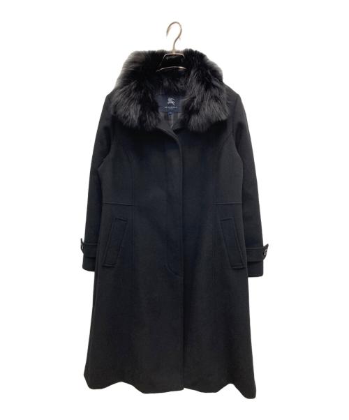 BURBERRY LONDON（バーバリーロンドン）BURBERRY LONDON (バーバリーロンドン) フォックスファー付アンゴラブレンドステンカラーコート ブラック サイズ:46の古着・服飾アイテム
