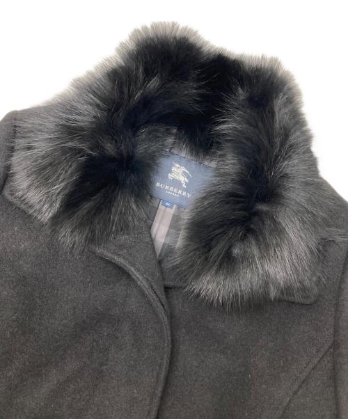 BURBERRY LONDON（バーバリーロンドン）BURBERRY LONDON (バーバリーロンドン) フォックスファー付アンゴラブレンドステンカラーコート ブラック サイズ:46の古着・服飾アイテム