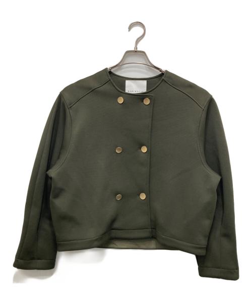 quaranciel（カランシエル）quaranciel (カランシエル) ダブルジャージー ノーカラー コンパクト ジャケット オリーブ サイズ:FREEの古着・服飾アイテム