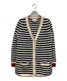 GUCCI（グッチ）の古着「ストライプウールブレンドボーダーカーディガン」｜ベージュ×ブラック