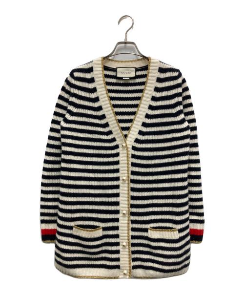 GUCCI（グッチ）GUCCI (グッチ) ストライプウールブレンドボーダーカーディガン ベージュ×ブラック サイズ:XSの古着・服飾アイテム