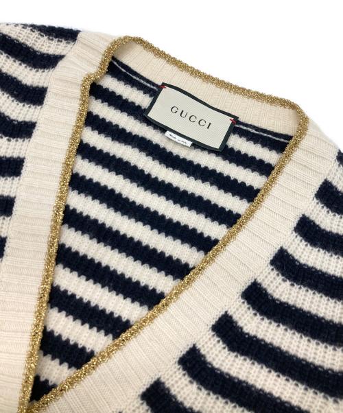 GUCCI（グッチ）GUCCI (グッチ) ストライプウールブレンドボーダーカーディガン ベージュ×ブラック サイズ:XSの古着・服飾アイテム