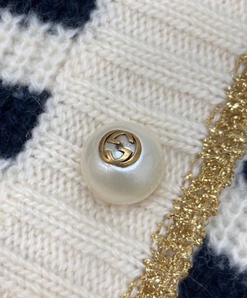 GUCCI（グッチ）GUCCI (グッチ) ストライプウールブレンドボーダーカーディガン ベージュ×ブラック サイズ:XSの古着・服飾アイテム