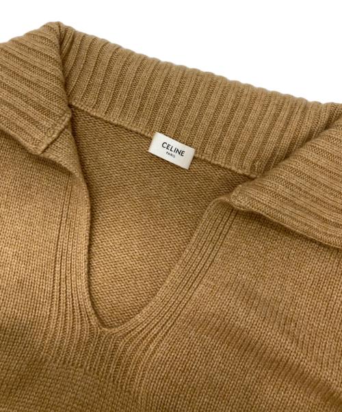 CELINE（セリーヌ）CELINE (セリーヌ) トリオンフモチーフ付カシミヤニットポロシャツ ブラウン サイズ:Mの古着・服飾アイテム