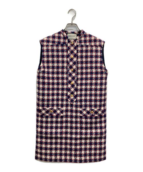 GUCCI（グッチ）GUCCI (グッチ) 金釦ウールニットワンピース レッド サイズ:38の古着・服飾アイテム