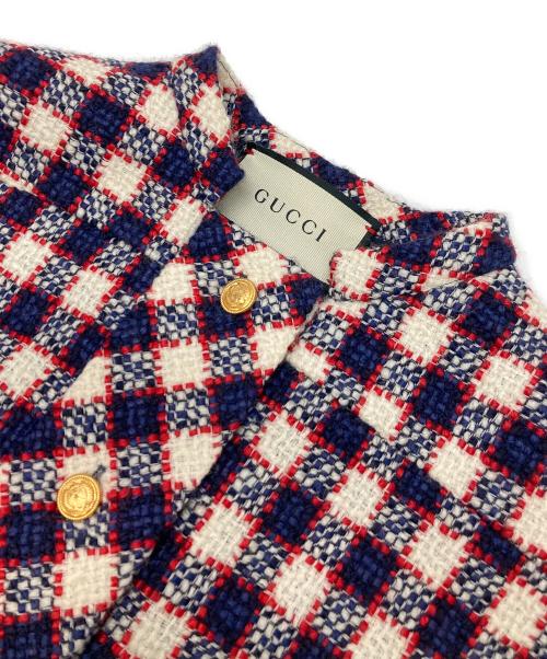 GUCCI（グッチ）GUCCI (グッチ) 金釦ウールニットワンピース レッド サイズ:38の古着・服飾アイテム