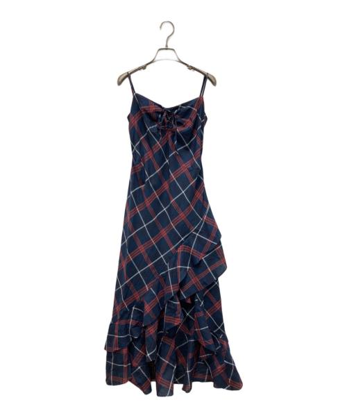 Snidel（スナイデル）Snidel (スナイデル) フリルチェックキャミソールワンピース レッド×ネイビー サイズ:1 未使用品の古着・服飾アイテム