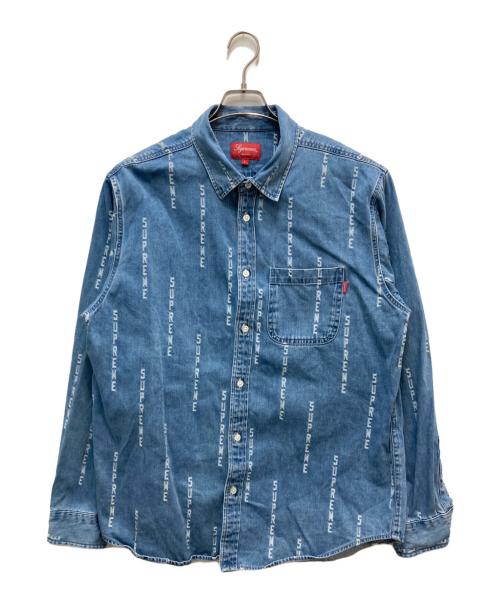 SUPREME（シュプリーム）Supreme (シュプリーム) LOGO STRIPE JAGUARD DENIM SHIRT インディゴ サイズ:Lの古着・服飾アイテム