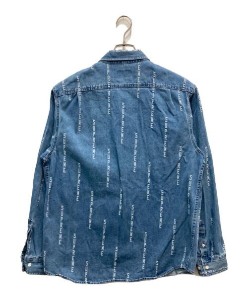 SUPREME（シュプリーム）Supreme (シュプリーム) LOGO STRIPE JAGUARD DENIM SHIRT インディゴ サイズ:Lの古着・服飾アイテム