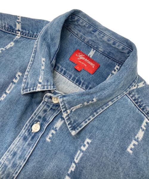 SUPREME（シュプリーム）Supreme (シュプリーム) LOGO STRIPE JAGUARD DENIM SHIRT インディゴ サイズ:Lの古着・服飾アイテム